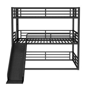 Metal Full Over Full Over Full Bunk Bed With Slide, and Safety Guardrails