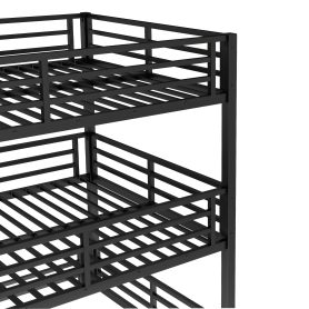 Metal Full Over Full Over Full Bunk Bed With Slide, and Safety Guardrails