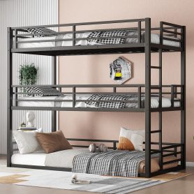 Metal Twin XL Over Twin XL Over Twin XL Bunk Bed With Safety Guardrails