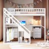 Full Size Loft Bed with Two Chest of Drawers, Desk and Light Strip
