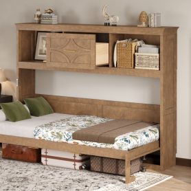 Twin Size Murphy Bed with Charging Station and a Drawer