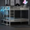 Full Size Metal Bunk Bed With Storage Mesh Shelves, Clothes Hooks And LED Light
