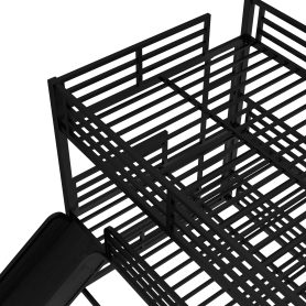 Metal Queen Over Queen Over Queen Bunk Bed With Slide, and Safety Guardrails