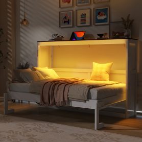 Twin Size Murphy Bed With LED Light, Can Be Folded Into A Cabinet, Hidden Wall Bed Cabinet