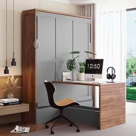 Full Size Murphy Bed With Foldable Desk  Space Saving Wall Bed