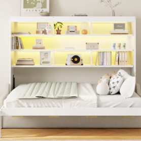 Full Size Murphy Cabinet Bed with Folding Sofa,Built-in Storage Shelves and LED Light 30 Full Size Murphy Cabinet Bed with Folding Sofa,Built-in Storage Shelves and LED Light