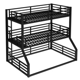 Metal Twin Over Twin Over Full XL Bunk Bed with Safety Guardrails