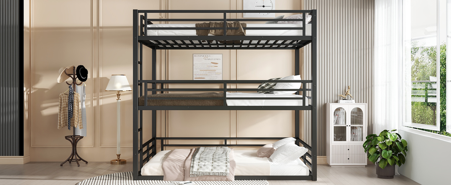 Metal Full Over Full Over Full Bunk Bed With Safety Guardrail 17 Metal Full Over Full Over Full Bunk Bed With Safety Guardrail