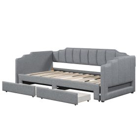 Twin XL Size Extendable Upholstered Daybed with Two Storage Drawers and LED Light