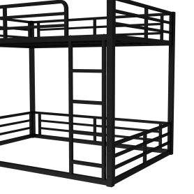 Metal Full Over Full Floor Bunk Bed Frame For Kids, Teens, Adults