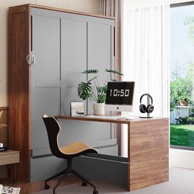 Full Size Murphy Bed With Foldable Desk  Space Saving Wall Bed