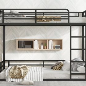 Metal Full Over Full Floor Bunk Bed Frame For Kids, Teens, Adults