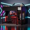 Wood Twin Size Gaming Loft Bed with Built-in Desk, Wardrobe, LED and a Drawer 1 Wood Twin Size Gaming Loft Bed with Built-in Desk, Wardrobe, LED and a Drawer