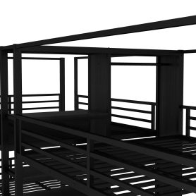 Queen Size Quadruple Metal Bunk Bed With Built-in Storage Shelves & Wardrobe