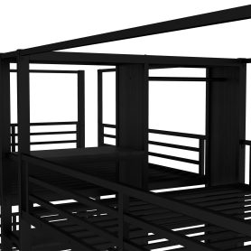 Full Size Quadruple Metal Bunk Bed With Built-in Storage Shelves & Wardrobe