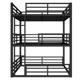 Metal Queen Over Full Xl Over Queen Bunk Bed With Safety Guardrails