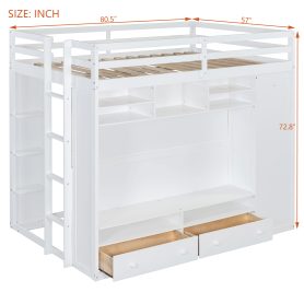 Full Size Loft Bed With Drawers, Shelves And Light