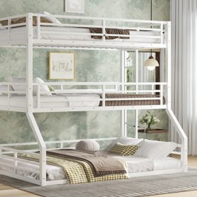 Metal Twin Over Twin Over Full Bunk Bed With Safety Guardrails