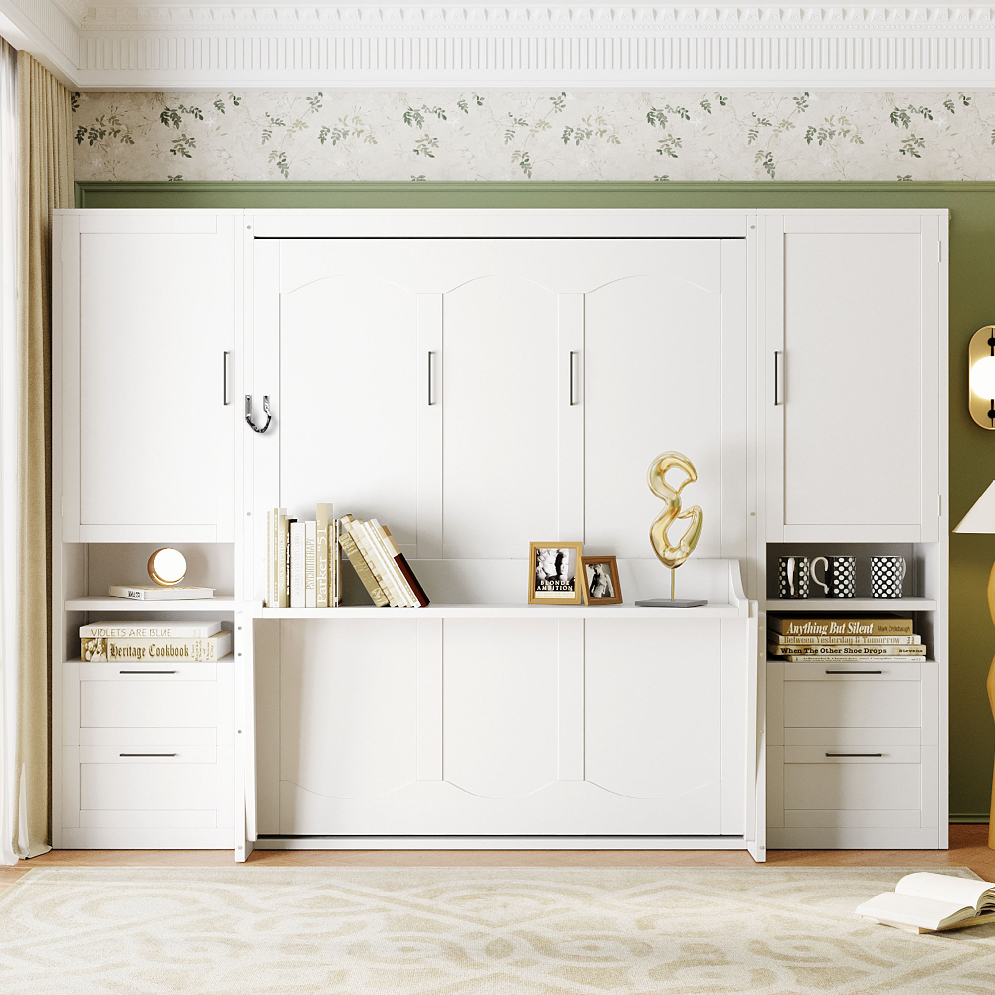 Queen Size Murphy Bed with Closet ,Drawers and Shelves