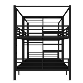 Full Size Quadruple Metal Bunk Bed With Built-in Storage Shelves & Wardrobe