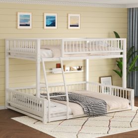 Full XL over Queen Floor Bunk Bed with Ladder and Safety Guardrails