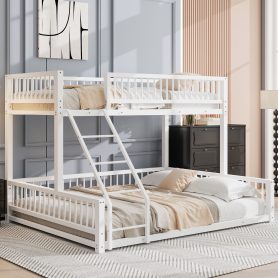 Twin XL over Queen Floor Bunk Bed Frame with Ladder and Safety Guardrails