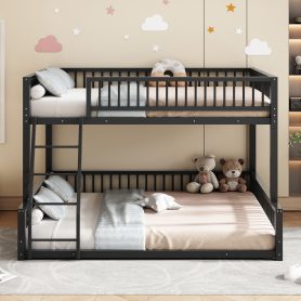 Full XL over Queen Floor Bunk Bed Frame with Ladder and Safety Guardrails