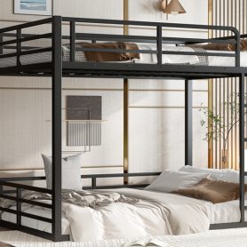 Metal Bunk Bed, Full Xl Over Full Xl Floor Bunk Bed Frame,heavy-duty Bunk Bed For Kids, Teens, Adults, Noise-reduced Design, Black