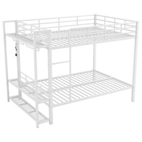 Full Size Metal Bunk Bed With Storage Mesh Shelves, Clothes Hooks And LED Light
