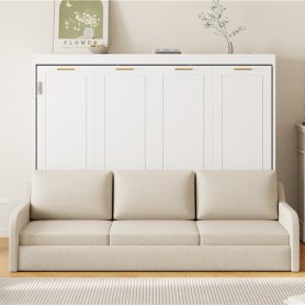 Full Size Murphy Cabinet Bed with Folding Sofa,Built-in Storage Shelves and LED Light 26 Full Size Murphy Cabinet Bed with Folding Sofa,Built-in Storage Shelves and LED Light