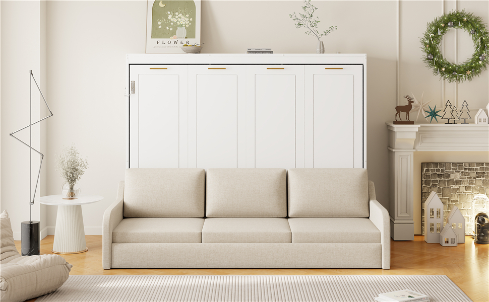 Full Size Murphy Cabinet Bed with Folding Sofa,Built-in Storage Shelves and LED Light 7 Full Size Murphy Cabinet Bed with Folding Sofa,Built-in Storage Shelves and LED Light