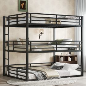 Metal Queen Over Full Xl Over Queen Bunk Bed With Safety Guardrails