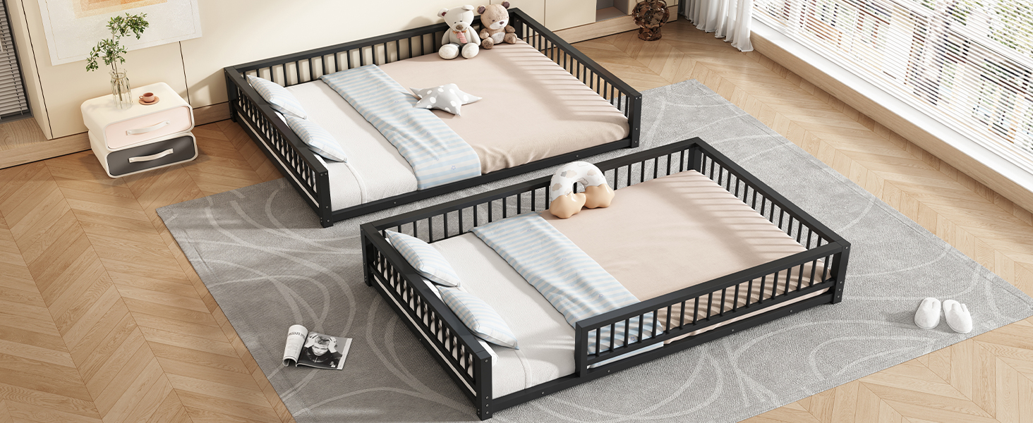 Full XL over Queen Floor Bunk Bed Frame with Ladder and Safety Guardrails 9 Full XL over Queen Floor Bunk Bed Frame with Ladder and Safety Guardrails