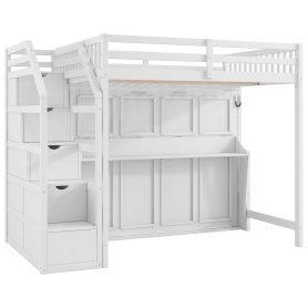 Full Xl Size Loft Bed With Storage Staircase And Full Size Murphy Bed With LED Light