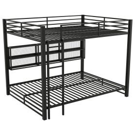 Metal Queen Over Queen Bunk Bed With Storage Cabinets And LED