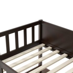 Twin Size Triple Rubber Wood Bunk Bed, with Ladders and Guardrails