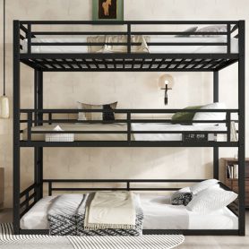 Metal Queen Over Full Xl Over Queen Bunk Bed With Safety Guardrails