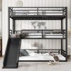 Metal Full Over Full Over Full Bunk Bed With Slide, and Safety Guardrails