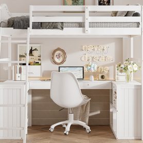 Wooden Twin Size Loft Bed With Drawers, Cabinet, Shelves And Desk 34 Wooden Twin Size Loft Bed With Drawers, Cabinet, Shelves And Desk