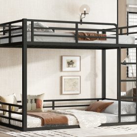 Metal Twin Xl Over Twin Xl Floor Bunk Bed Frame For Kids, Teens, Adults