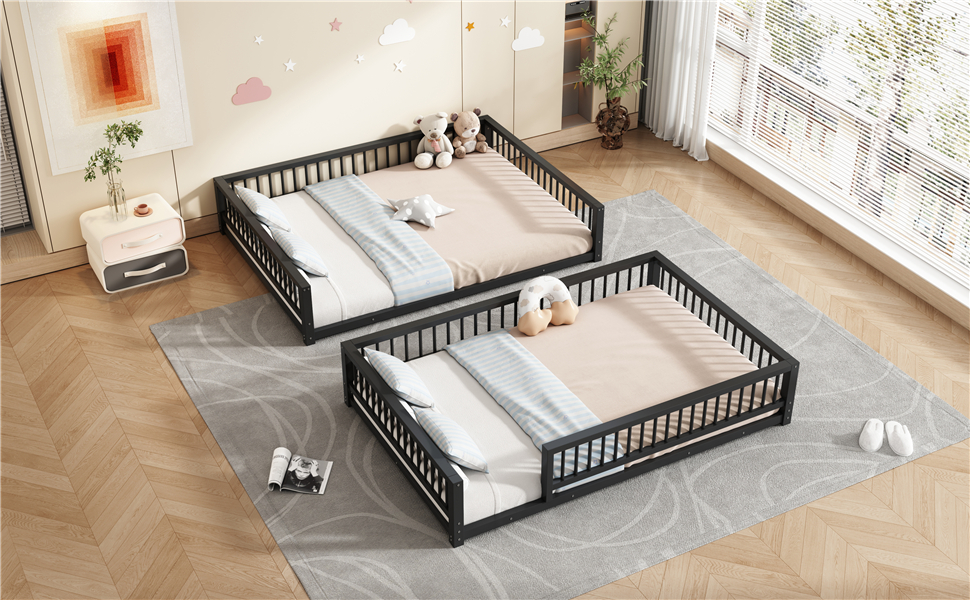 Full XL over Queen Floor Bunk Bed Frame with Ladder and Safety Guardrails 7 Full XL over Queen Floor Bunk Bed Frame with Ladder and Safety Guardrails