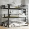 Metal Queen Over Queen Over Queen Bunk Bed With Safety Guardrails