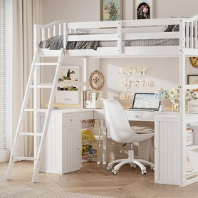 Wooden Twin Size Loft Bed With Drawers, Cabinet, Shelves And Desk 33 Wooden Twin Size Loft Bed With Drawers, Cabinet, Shelves And Desk