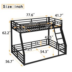 Metal Twin Over Full Floor Bunk Bed Frame For Kids, Teens, Adults