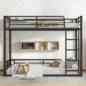 Metal Full Over Full Floor Bunk Bed Frame For Kids, Teens, Adults