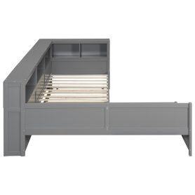 Wood Twin Size L-shaped Platform Bed with Trundle and a Drawer