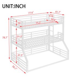 Metal Twin Over Twin Over Full Bunk Bed With Safety Guardrails