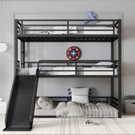 Metal Twin Xl Over Twin Xl Over Twin Xl Bunk Bed With Slide, and Safety Guardrails 32 Metal Twin Xl Over Twin Xl Over Twin Xl Bunk Bed With Slide, and Safety Guardrails