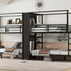 Twin Size Quadruple Metal Bunk Bed With Built-in Storage Shelves & Wardrobe 32 Twin Size Quadruple Metal Bunk Bed With Built-in Storage Shelves & Wardrobe
