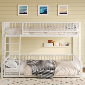 Full XL over Queen Floor Bunk Bed with Ladder and Safety Guardrails